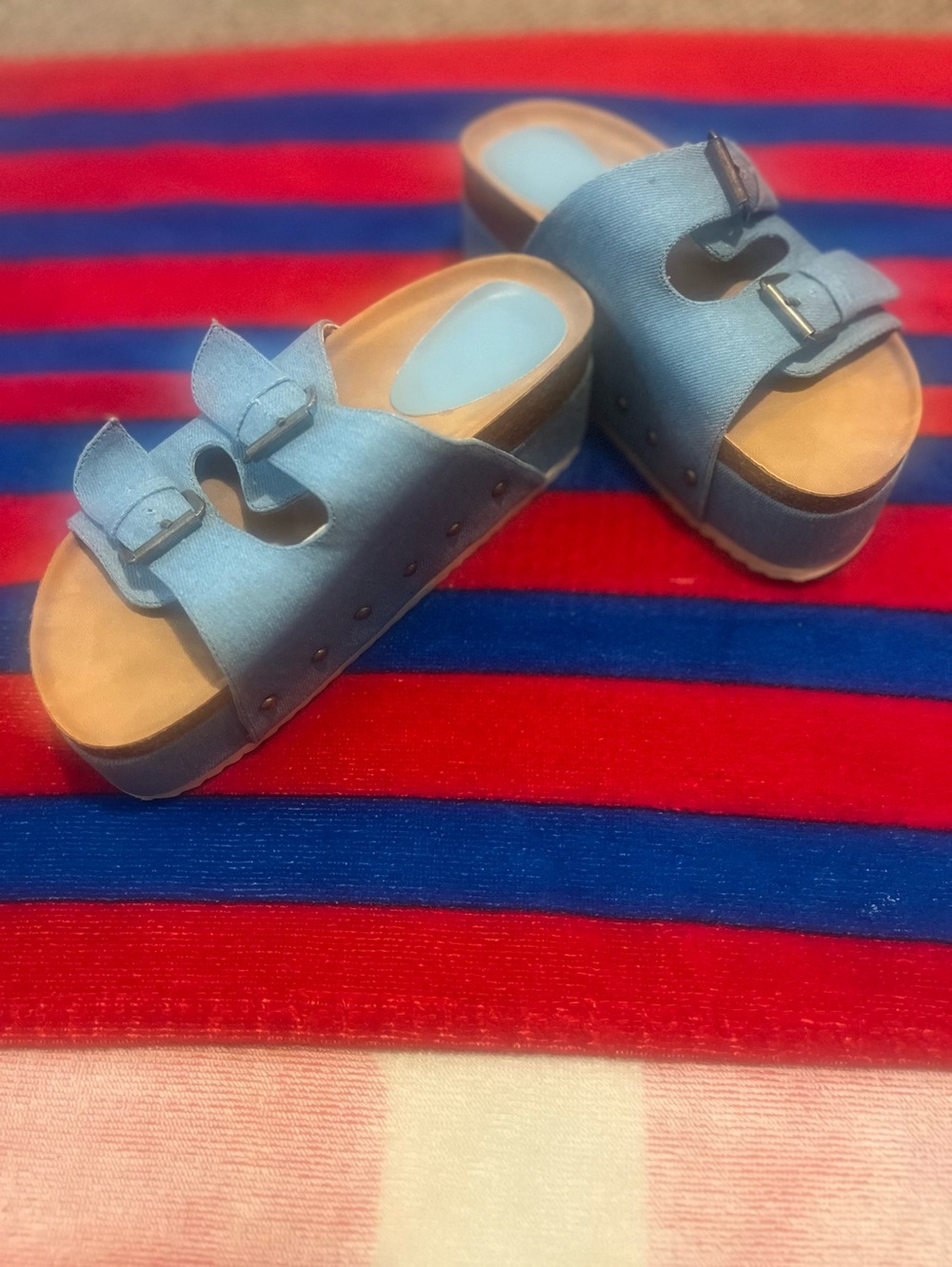 Women’s Double-Buckle Slide platform Sandals in Light Blue